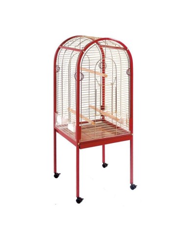 jaula para loros modelo curvo pequeña color rojo con ruedas