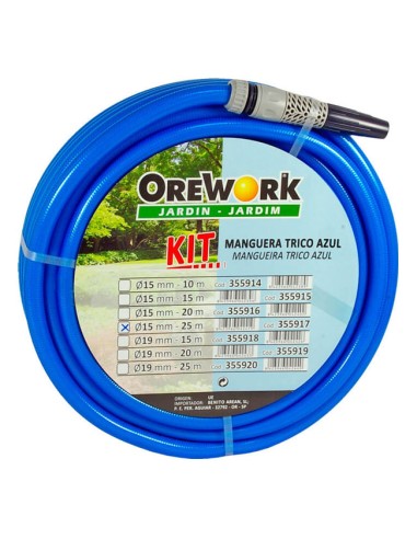 Manguera PVC 3 capas Trico Azul Orework con kit de riego