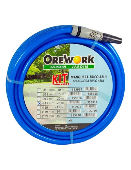Manguera PVC 3 capas Trico Azul Orework con kit de riego