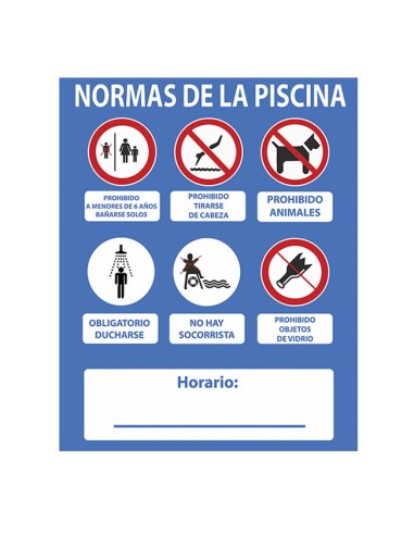 Cartel Normas Piscina Sin Socorrista