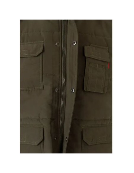 detalle cremallera Chaleco Acolchado Multibolsillos modelo 108 Velilla verde caza