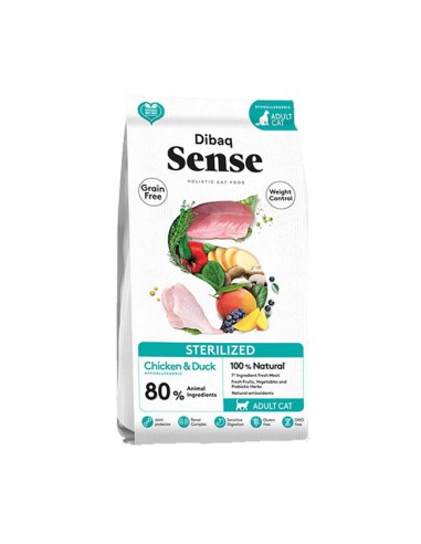Alimento seco para Gatos Adultos Dibaq Sense Sterilized Pato y Pollo 1,5kg.