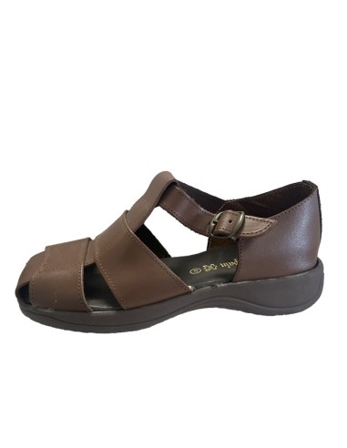 Sandalia de piel para caballero marrón oscuro perfil hebilla