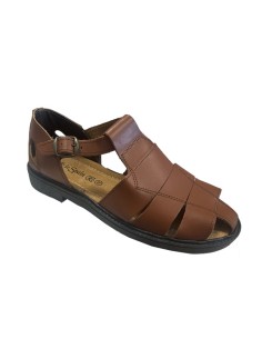 sandalia de piel para hombre en color camello perfil 2