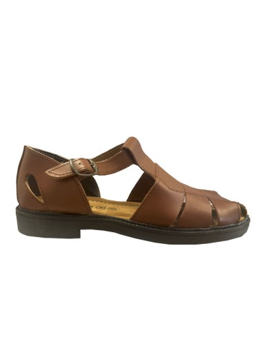 sandalia de piel para hombre en color camello perfil