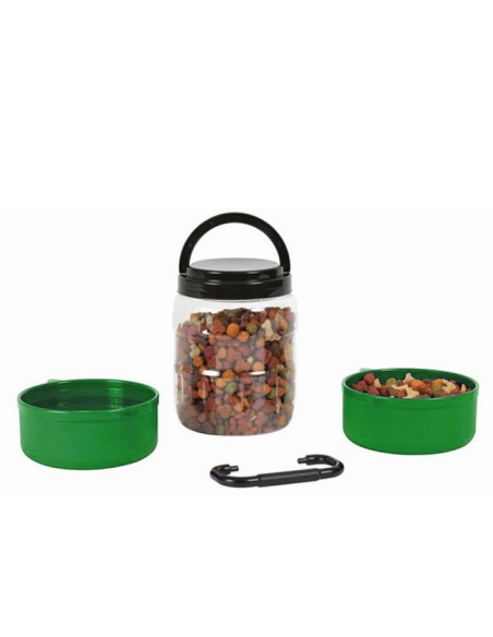 kit comedero y bebedero de viaje para mascotas verde