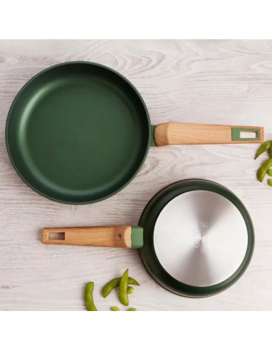 Quid Baobab sartenes Aluminio Forjado verde mango de madera