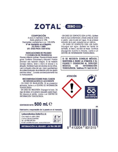 Desinfectante Microbicida Zotal Zero...