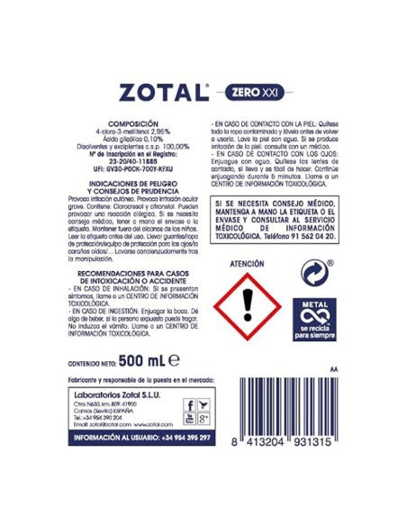 Desinfectante Microbicida Zotal Zero XXI Limón
