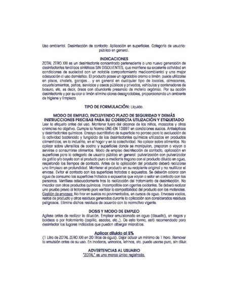 Desinfectante Microbicida Zotal Zero XXI Limón
