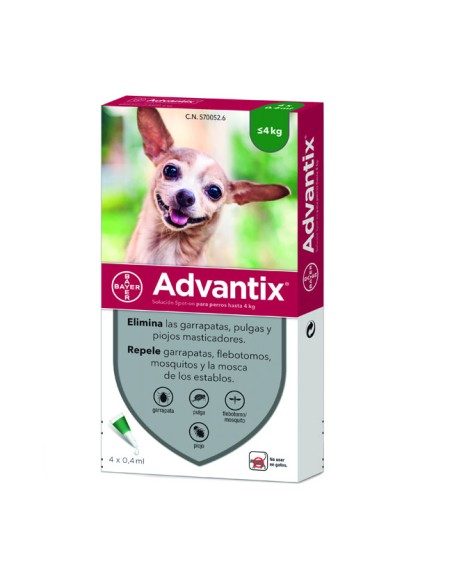 Advantix Pipeta para perros HASTA 4 KG (4 unidades) - Guiralsa
