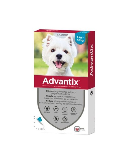 pack 4 pipetas Advantix perros de 4 a 10kg de peso