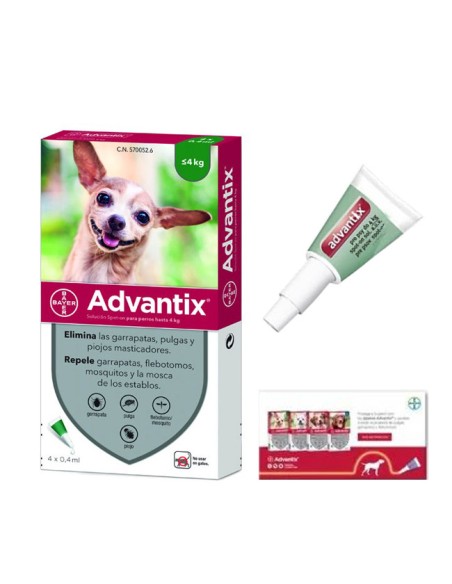 Pipeta Advantix Perros hasta 4kg pulgas, garrapatas y flebotomos