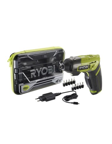 caja accesorios y Atornillador Eléctrico ERGO 4V marca RYOBI