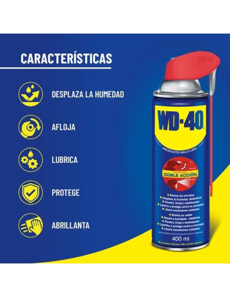 WD-40 Características Spray Multiusos Lubrica, Afloja, Antióxido y Abrillantador