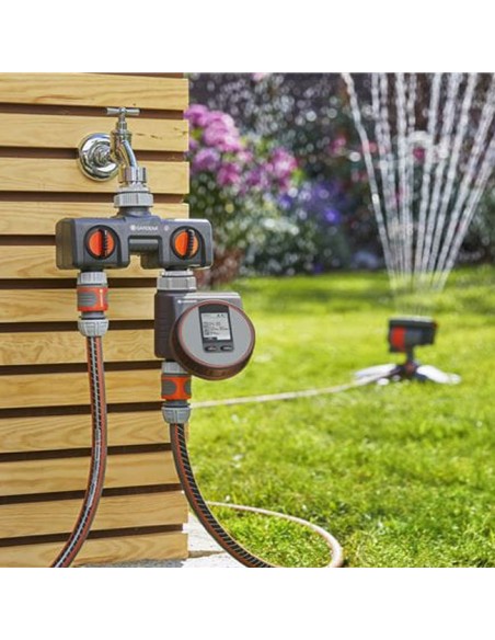 Gardena Distribuidor 2 Vías de Riego con manguera y programador