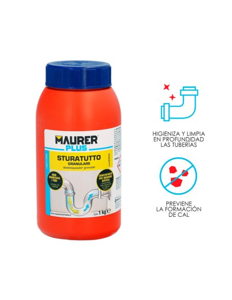 Maurer Plus Desatascador Tuberías Granular Profesional 1kg beneficios