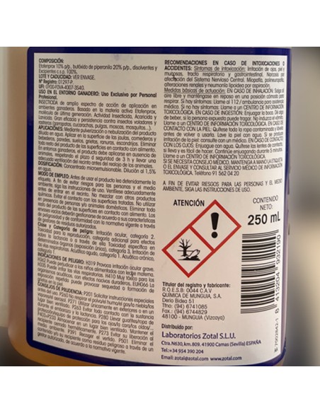 etiqueta de seguridad ZOTAL Arpon Diptron Larvicida Insecticida Microemulsión