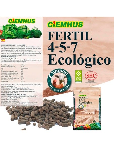 Abono Ecológico Profesional Fertil 4-5-7 Compost Orgánico 25kg