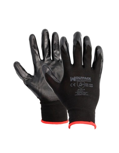 Guantes Nitrilo y poliéster para trabajo marca Wolfpack Profesional