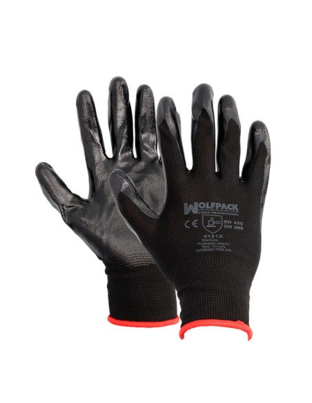Guantes Nitrilo y poliéster para trabajo marca Wolfpack Profesional