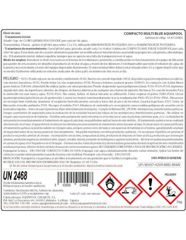 etiqueta Cloro 10 Acciones Tabletas 5kg ION 10 Blue Aquapool
