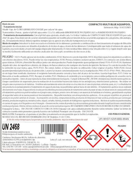 etiqueta Cloro 10 Acciones Tabletas 5kg ION 10 Blue Aquapool