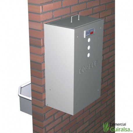 Comedero Automático Equimatic para caballos modelo duplo vista detrás pared